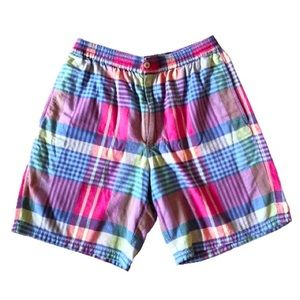 Vtg 80s 90s Madras Plaid Elastic Waist 20” Shorts